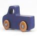 Handmade wooden toy pickup truck handmade and painted navy blue with amber shellac wheels and metallic sapphire blue trim. It's a little blue truck from my Play Pal Collection.