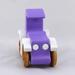 A handmade wooden toy car vintage style coupe painted nontoxic purple and white with spoked wheels finished with nonmarring amber shellac, from my  Bad Bob's Custom Motors Collection.