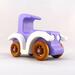 A handmade wooden toy car vintage style coupe painted nontoxic purple and white with spoked wheels finished with nonmarring amber shellac, from my  Bad Bob's Custom Motors Collection.