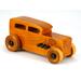 Handmade wood toy car Hot Rod '32 sedan finished with amber shellac with black acrylic paint trim, one of many cars in my Hot Rod collection.