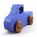 Handmade wood toy truck painted blue with metallic sapphire blue trim and nonmarking amber shellac wheels from my Play Pal Collection.