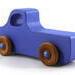 Handmade wood toy truck painted blue with metallic sapphire blue trim and nonmarking amber shellac wheels from my Play Pal Collection.