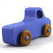 Handmade wood toy truck painted blue with metallic sapphire blue trim and nonmarking amber shellac wheels from my Play Pal Collection.