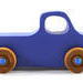 Handmade wood toy truck painted blue with metallic sapphire blue trim and nonmarking amber shellac wheels from my Play Pal Collection.