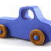 Handmade wood toy truck painted blue with metallic sapphire blue trim and nonmarking amber shellac wheels from my Play Pal Collection.