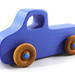 Handmade wood toy truck painted blue with metallic sapphire blue trim and nonmarking amber shellac wheels from my Play Pal Collection.