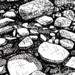Photo of small drawing of rocks in black and white ink