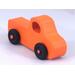 A handmade wooden toy pickup truck painted Pumpkin Orange and Black from my Play Pal Collection