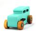 Handmade Wood Toy Car Hot Rod 1932 Sedan Painted With Turquoise, Metallic Emerald Green, and Black Acrylic Paint. The Wheels Are Finished with Nonmarring Amber Shellac.