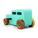 Handmade Wood Toy Car Hot Rod 1932 Sedan Painted With Turquoise, Metallic Emerald Green, and Black Acrylic Paint. The Wheels Are Finished with Nonmarring Amber Shellac.