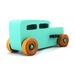 Handmade Wood Toy Car Hot Rod 1932 Sedan Painted With Turquoise, Metallic Emerald Green, and Black Acrylic Paint. The Wheels Are Finished with Nonmarring Amber Shellac.