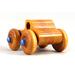 Wood Toy Monster Truck Handmade Form Hardwood and Finished With Amber Shellac With Metallic Saphire Blue Trim.