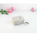 small trinket box upcycled from vintage silverplate platter. Hinge lid, garnet on lid