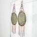 Paisley-impressed 2-inch copper disc Chandelier Boho Earrings Emerald green and antiqued Patina, Melted Twists of Copper Dangles, Argentium 935 Sterling Silver Ear Wires