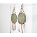 Paisley-impressed 2-inch copper disc Chandelier Boho Earrings Emerald green and antiqued Patina, Melted Twists of Copper Dangles, Argentium 935 Sterling Silver Ear Wires