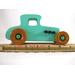 Handmade Wood Toy Car Hot Rod 1927 T-Coupe Painted with Turquoise,  Metallic Emerald Green, And Black Acrylic Paint With Wheels Finished With Nonmaring Amber Shellac Wheels