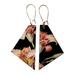 Flower earrings by Madera Design Studio. Peach flower variant. Handmade wooden dangle earrings.