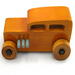 This handmade wooden toy car is based on a 1932 Ford Sedan Hot Rod. It is hand-finished with multiple coats of amber shellac and trimmed with black and grey acrylic paint.