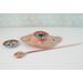Copper Shawl scarf ear warmer brooch pin with torch fired enamel four-hole button in center - shown on palm of hand for size reference. Comes with extra matching button, shown in background.