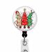 Christmas badge reel with 3 decorated Christmas trees
