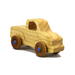 Handmade wooden toy pickup truck finished with a blend of mineral oil and beeswax and painted with metallic sapphire blue trim.