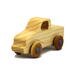 Handmade wooden toy pickup truck finished with a blend of mineral oil and beeswax and painted with metallic sapphire blue trim.