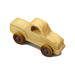 Handmade wooden toy pickup truck finished with a blend of mineral oil and beeswax and painted with metallic sapphire blue trim.