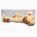 Handmade wooden toy truck play set includes three cars and a tractor-trailer finished with clear and amber shellac with metallic sapphire blue trim.
