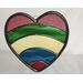 Large stained glass heart with 5 color arcs: red, blue, yellow, green and rose