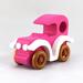Handmade wooden toy car model-t sedan finished with hot pink and white acrylic paint with nonmaring amber shellac coated spoked wheels from my Bad Bob'S Custom Motors Collection.