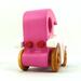Handmade wooden toy car model-t sedan finished with hot pink and white acrylic paint with nonmaring amber shellac coated spoked wheels from my Bad Bob'S Custom Motors Collection.