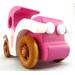 Handmade wooden toy car model-t sedan finished with hot pink and white acrylic paint with nonmaring amber shellac coated spoked wheels from my Bad Bob'S Custom Motors Collection.