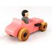 Handmade and painted wooden toy car '27 T-Bucket with peg doll driver. Pink and black paint with non-marking amber shellac. Made to order.