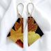 Fall leaves fabric and wood dangle earrings