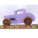 Handmade wooden toy car Hot Rod '32 deuce coupe painted lavender/amethyst with metallic purple and black trim. Nonmarring amber shellac wheels.