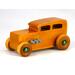 Handmade wooden toy car - Classic '32 Sedan, finished with amber shellac, metallic emerald green and gray acrylic paint, and non-marring amber shellac.