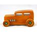 Handmade wooden toy car - Classic '32 Sedan, finished with amber shellac, metallic emerald green and gray acrylic paint, and non-marring amber shellac.