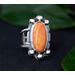 Sz 5 Oval Orange Spiny Oyster Sterling Silver tapered open band, bezel accents