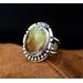 Sz 5.5 Oval brown, gold, minty green cabochon, tapered open band, bezel accents