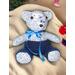 Blue and White Flowered memory Bear with Pants and a Ribbon