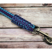 purple and turquoise paracord dog leash 55" with extra handle, close up of clip end