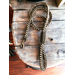 dark brown and camo paracord dog leash, 65", shown a light wood table