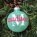 Mint Christmas Round 3" Ornament with a single white initial in the center with a name decal layered on top in pink.  