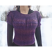 Women's Cropped Sweater with puff sleeves. Ruched bustline. Hem extends to the fitted waistline. Features gradient violet purple Italian merino yarn knit in a ruched cabled stitch pattern. Size Small 6-8.