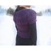 Women's Cropped Sweater with puff sleeves. Ruched bustline. Hem extends to the fitted waistline. Features gradient violet purple Italian merino yarn knit in a ruched cabled stitch pattern. Size Small 6-8.