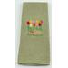 Olive colored towel with tulips and wooden shoes
