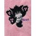 Cat yelling "BOO" on pink towel