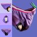 Four pictures of menstrual cloth pads for preteen/ teens showing how to place the pad on undies (color purple)