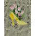 Yellow shoe with pink tulips on green mist colored towel
