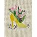 Yellow shoe with pink tulips on a cream towel